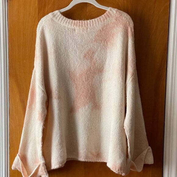 Anthropologie Maggie Oversized V-Neck Pink Cream Pullover Sweater Women's Medium - Picture 8 of 13